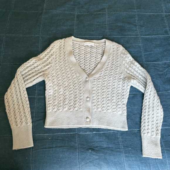 WHITE + WARREN Cashmere Open Stitch Cardigan in Sky Blue Size Medium - Picture 4 of 13